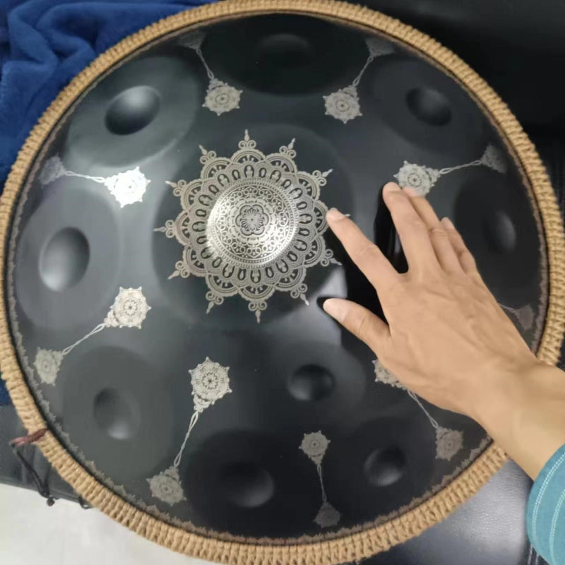 Black floral handpan