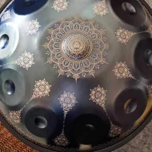 Handpan with black mandala pattern