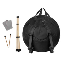 Assortment of handpan accessories including mallets and bags