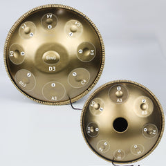 Golden handpan featuring precise tuning markings