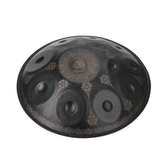 Handpan drum with detailed black pattern work